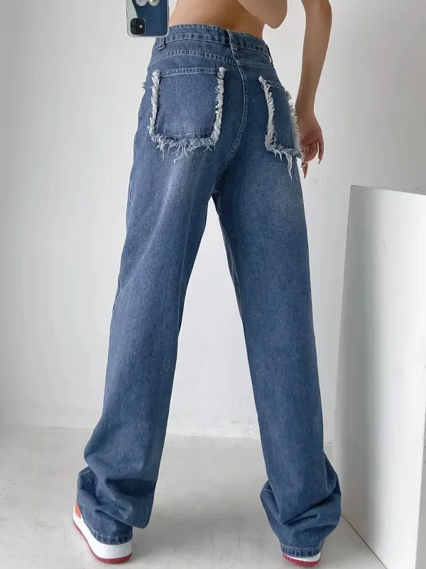 High-waisted trousers – Trousers that sit above the waistline for a flattering, elongating look.BerryBetty - Ripped Pockets Boyfriend Denim Jeans