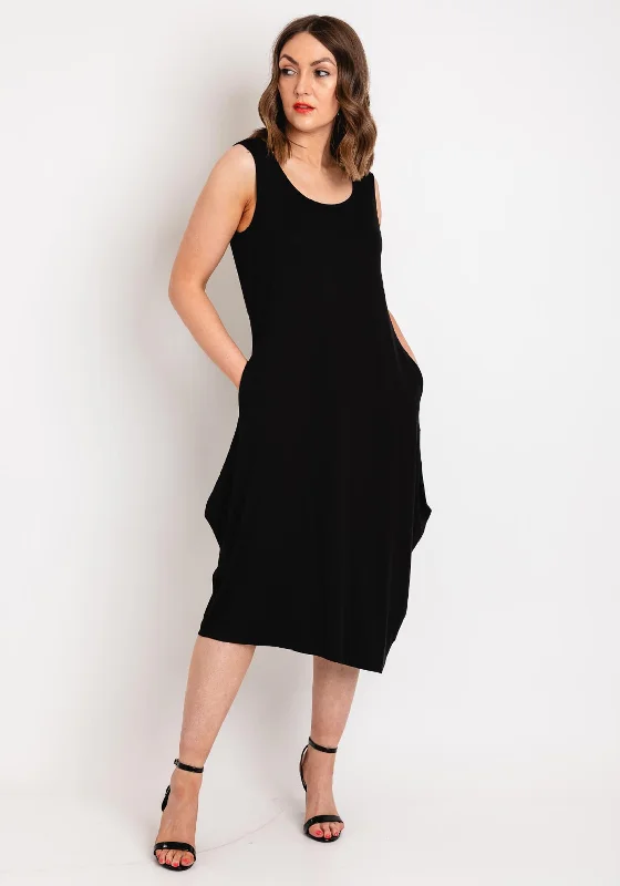 Sundress – Light, sleeveless dress typically worn in warm weather, often made from cotton or linen.Ever Sassy Round Neck Midi Jersey Dress, Black