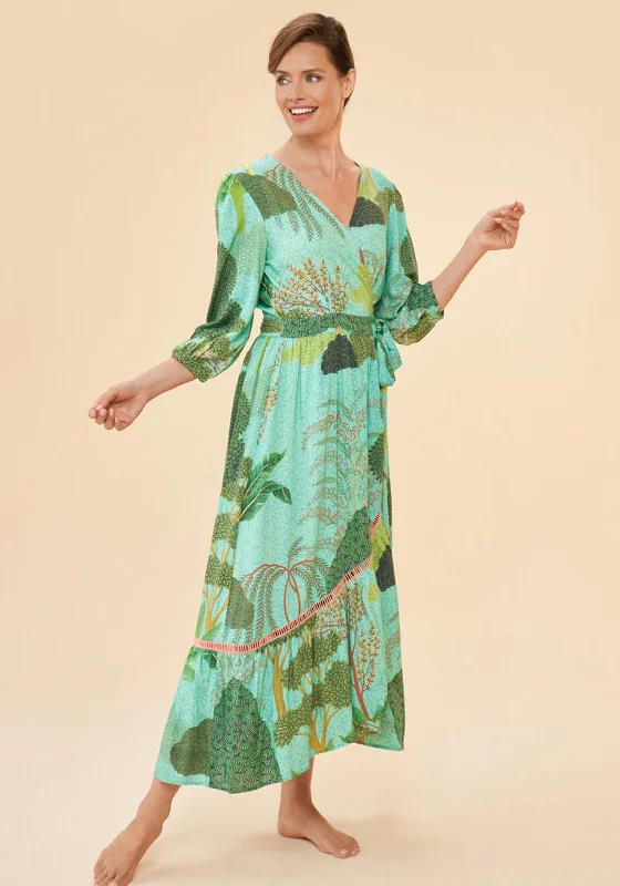 Sundress – Light, sleeveless dress typically worn in warm weather, often made from cotton or linen.Powder Secret Paradise Wrap Dress, Aqua