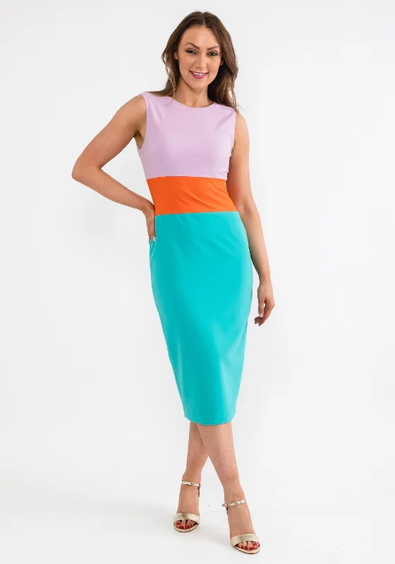 Sheath dress – Form-fitting dress that hugs the body and typically hits just above or at the knee.Setre Colour Block Midi Pencil Dress, Turquoise Powder