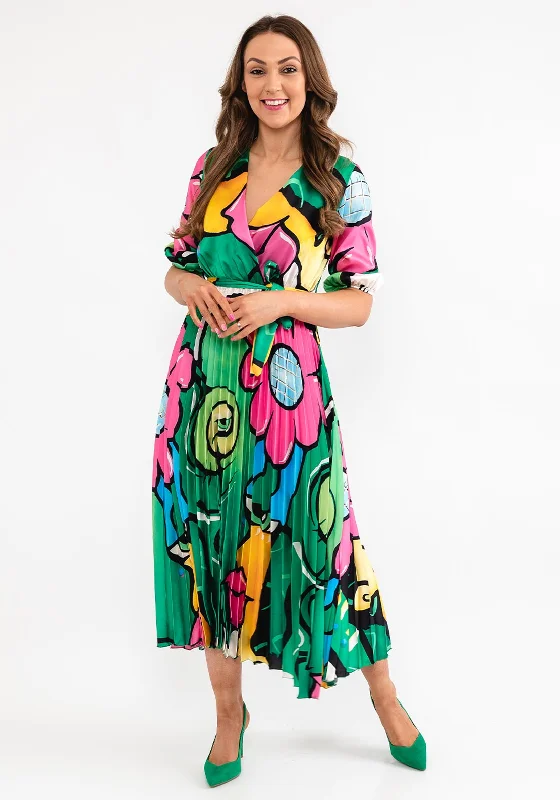 Cocktail dress – Dress typically worn for semi-formal events, often knee-length or slightly above.Seventy1 One Size Print Pleat Maxi Dress, Emerald Multi