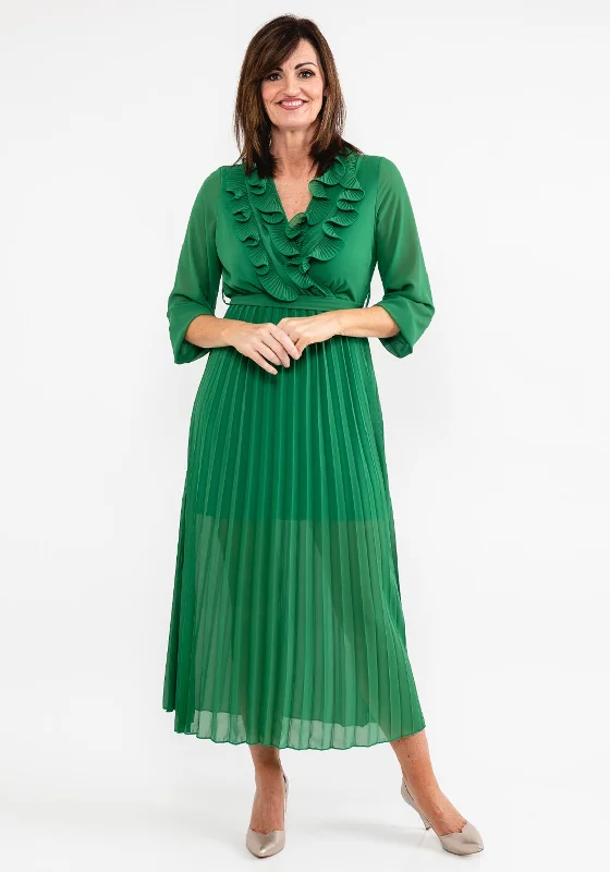 Midi dress – Dress that falls to the mid-calf, giving a balanced, modest, yet stylish appearance.Seventy1 One Size Ruffle Pleated Chiffon Dress, Green