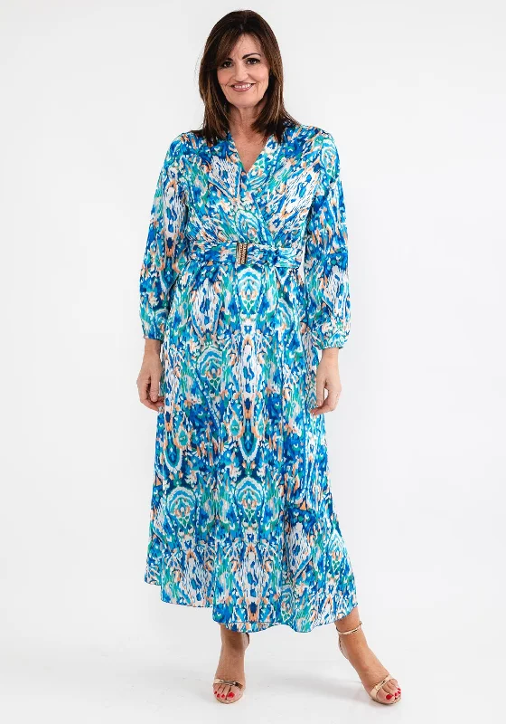 Sheath dress – Form-fitting dress that hugs the body and typically hits just above or at the knee.Seventy1 One Size Satin Print Wrap Maxi Dress, Blue