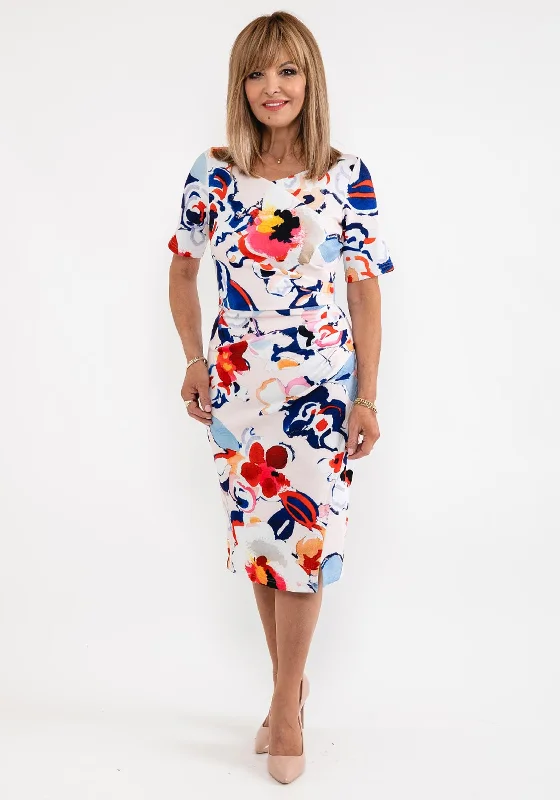 A-line dress – Dress that is fitted at the top and gradually flares out, creating an A-shape silhouette.Tia Printed pleated Waist Pencil Dress, Multi