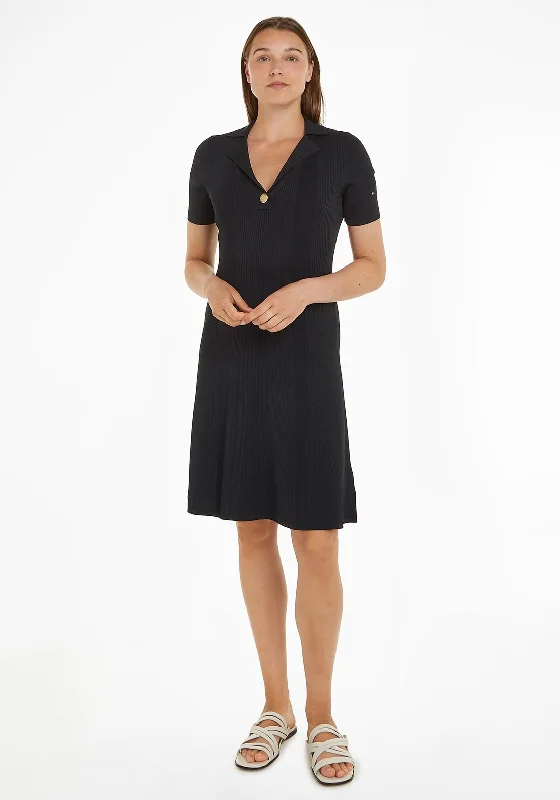 Shift dress – Loose, straight-cut dress that doesn't define the waist, offering a more relaxed fit.Tommy Hilfiger Womens Ribbed Polo Knee Length Sweater Dress, Desert Sky