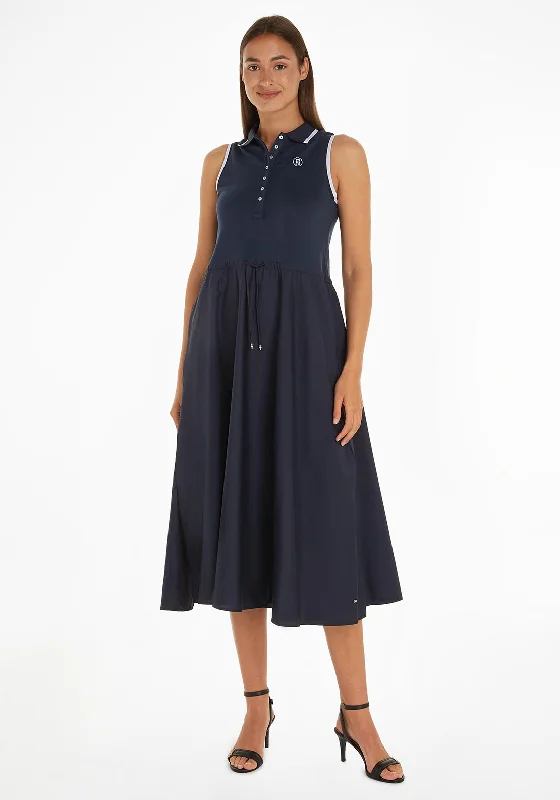 Fit-and-flare dress – Dress that is fitted at the top and flares out at the bottom, offering a feminine and flattering shape.Tommy Hilfiger Womens Midi Polo Dress, Desert Sky