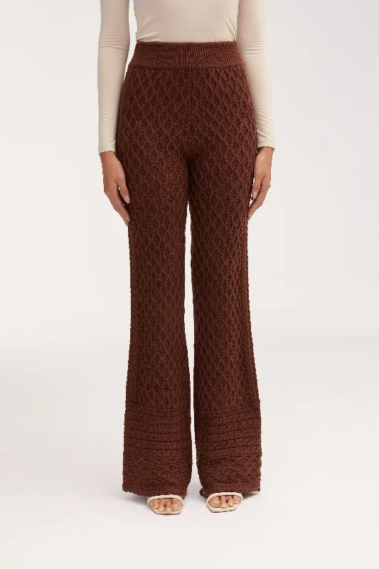 Tuxedo trousers – Formal trousers, often part of a tuxedo set, usually black with a satin stripe down the side.Vanessa Diamond Knit Wide Leg Pants - Dark Brown