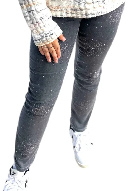 Slim-fit trousers – Trousers that are form-fitting and narrow through the legs.Women's Full Bling Studded Denim Jeans In Grey Wash