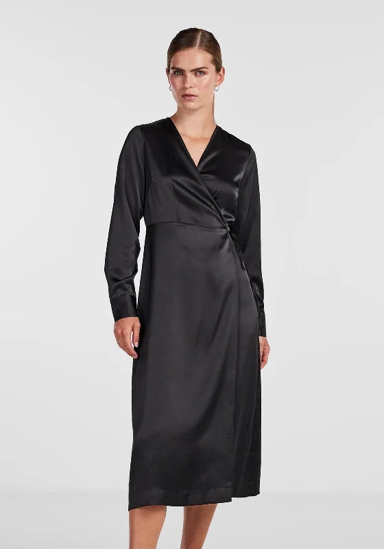 Cocktail dress – Dress typically worn for semi-formal events, often knee-length or slightly above.Y.A.S Pella Satin Wrap Midi Dress, Black