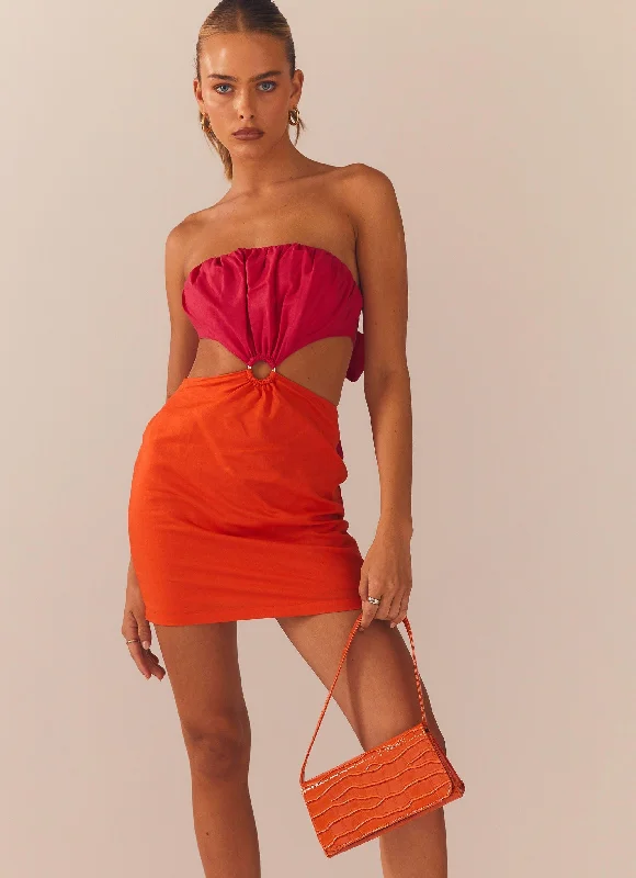 Pencil skirt – Tight-fitting skirt that hugs the body and usually falls to or just below the knee.Cut You Out Linen Mini Dress - Sunset Splice