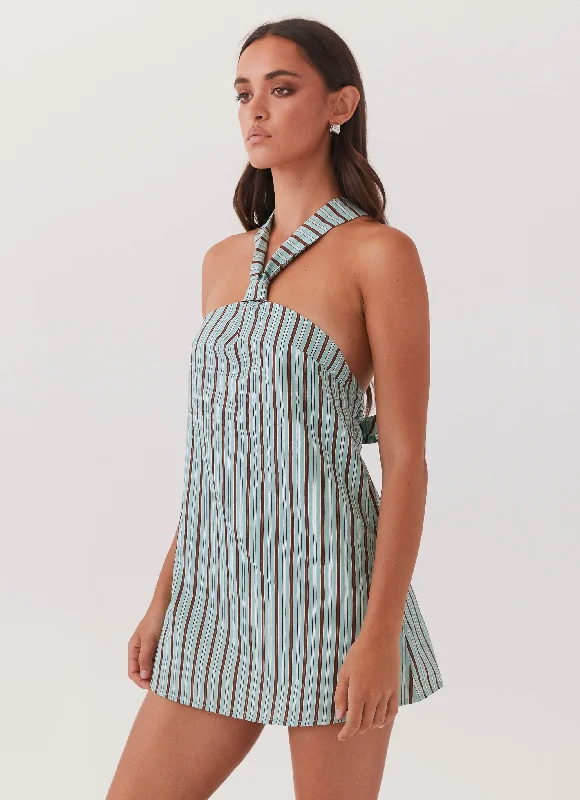 Tiered skirt – Skirt made from multiple layers or tiers of fabric, creating a ruffled or flowing appearance.Keira Linen Mini Dress - Coastal Stripe