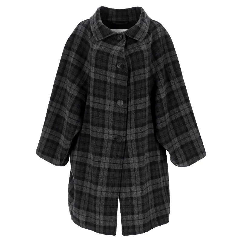 Double-breasted – Two rows of buttons for a stylish, structured lookBalenciaga Checked Flannel Coat In Gray Wool