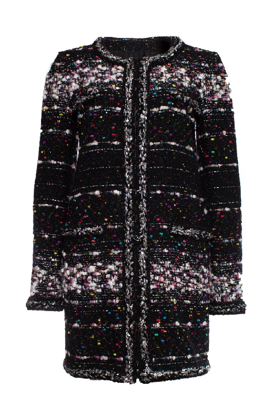 Oversized – Loose, relaxed fitblack boucle coat with multi-colored weave