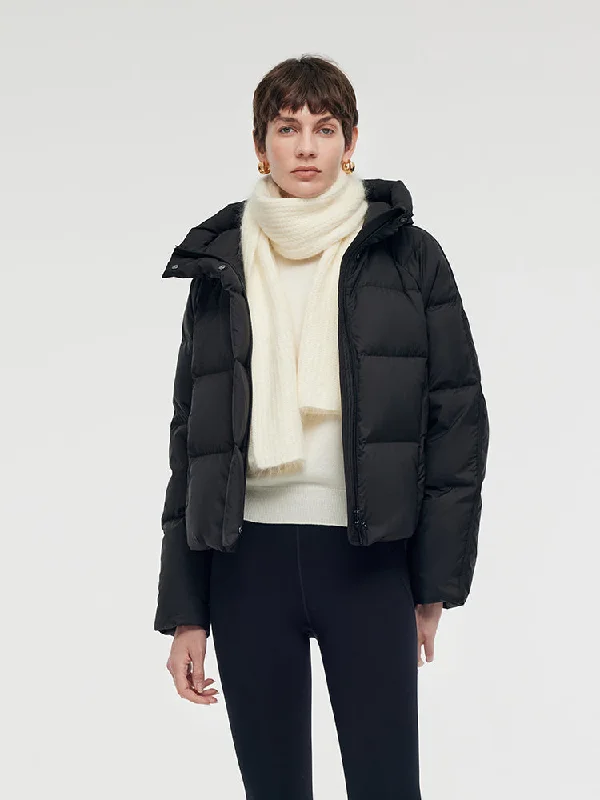 Cropped – Short in length, above the waistBlack Hooded Goose Down Jacket