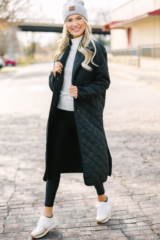 Button-down – With buttons, button closureDon't Look Back Black Long Puffer Coat