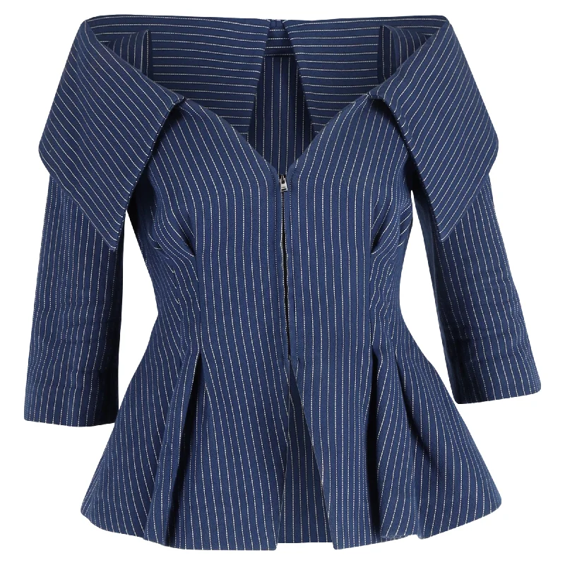 Hooded – With a hoodFendi Off-The-Shoulder Jacket in Blue Cotton