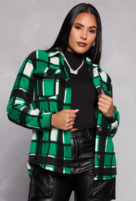 Padded – With extra filling for warmthFleece Plaid Button Front Shacket