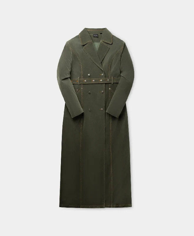 Military-inspired – Features like epaulets or button details that resemble military uniformsGreen Miya Velvet Trenchcoat