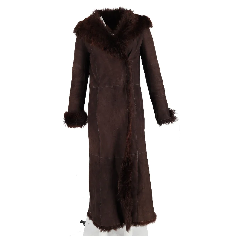 Hooded – With a hoodJoseph Long Shearling Coat in Brown Fur