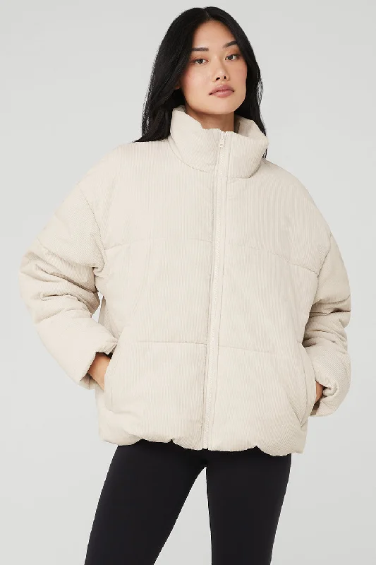 Reflective – Includes reflective elements for visibilityCorduroy Stage Puffer - Bone