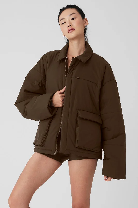 Puffer – Quilted jacket with insulation, often filled with down or synthetic materialVoyage Utility Cargo Jacket - Espresso