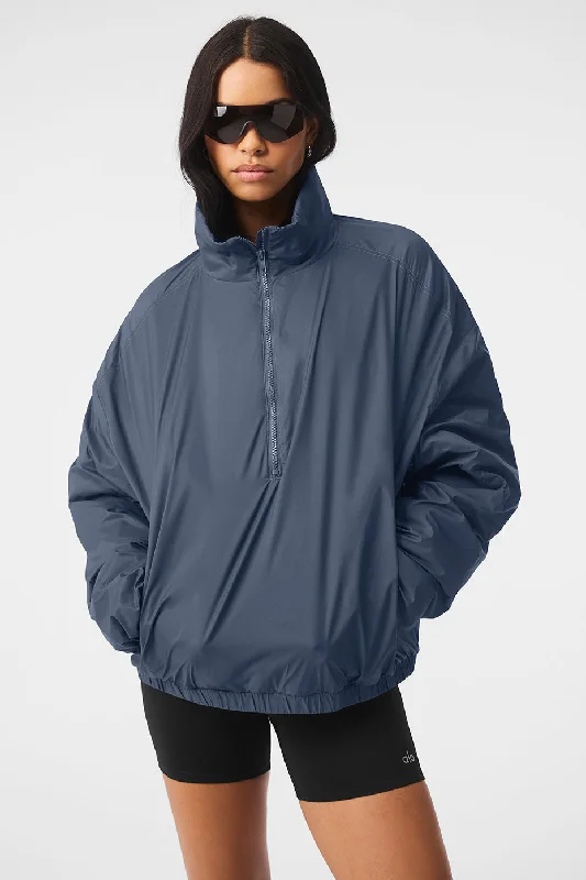 Cropped – Short in length, above the waistLatitude Light Weight 1/2 Zip Pullover Jacket - Bluestone