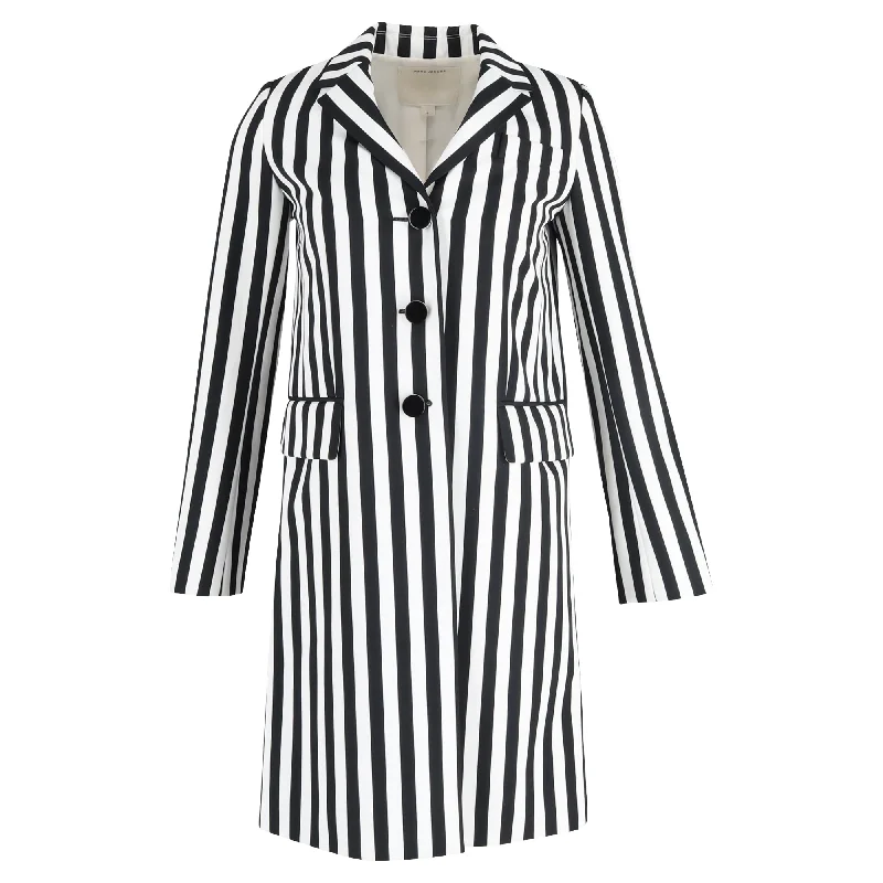 Quilted – Sewn in a pattern, often used for insulationMarc Jacobs Stripe Print Single-Breasted Trench Coat in Black and White Wool