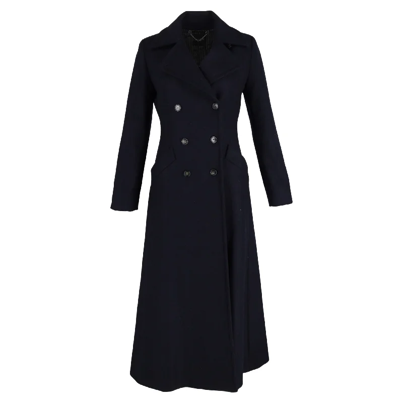 Double-breasted – Two rows of buttons for a stylish, structured lookMax Mara Double-Breasted Flare Coat in Navy Blue Wool