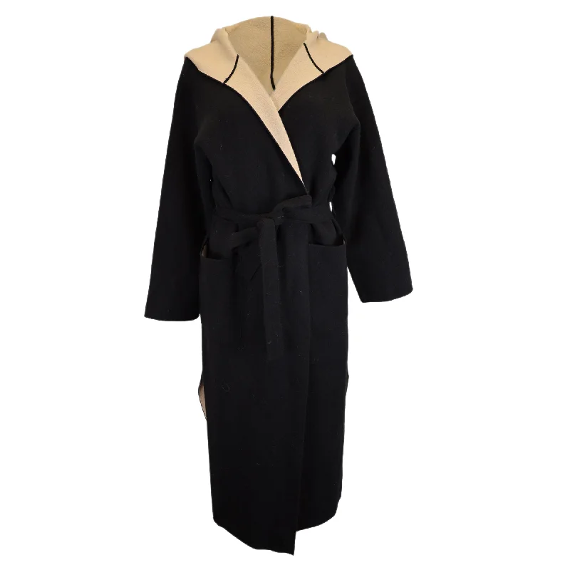 Biker-style – Leather or faux-leather, rugged designMax Mara Pavidi Long Hooded Wrap Coat in Black and Nude Wool