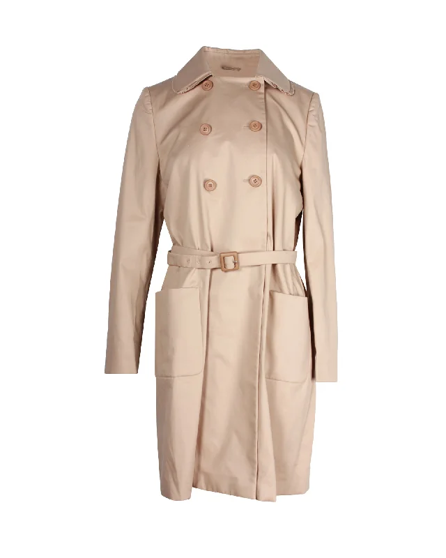 Slim fit – Tailored fit, form-fittingMiu Miu Double-Breasted Coat in Beige Cotton