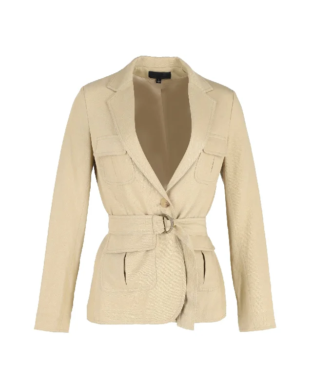 Double-breasted – Two rows of buttons for a stylish, structured lookNili Lotan Belted Utility Jacket in Beige Cotton