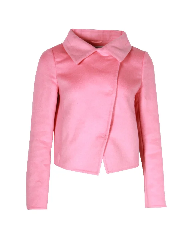 Stretch – Stretchy fabric for comfort and flexibilityPrada Asymmetrical Front Jacket in Pink Wool