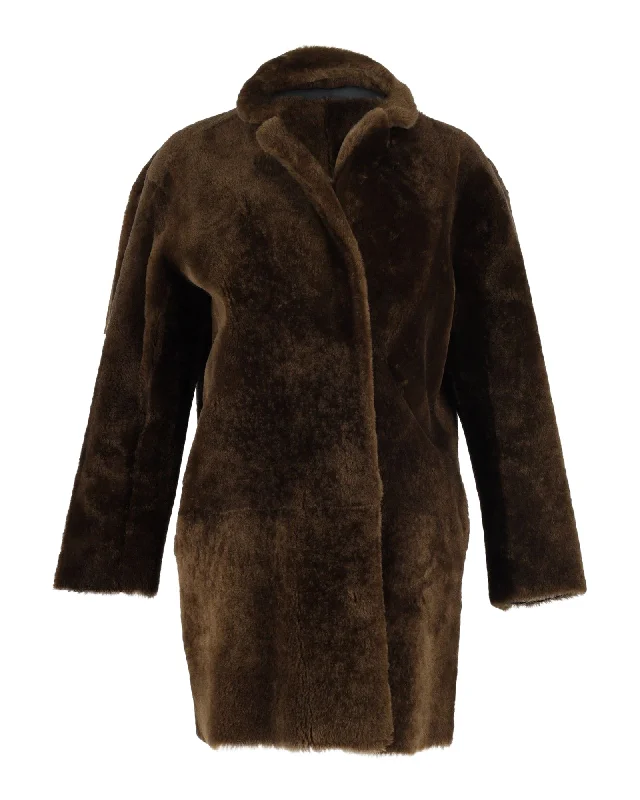 Hooded – With a hoodSandro Paris Coat in Brown Lamb Fur