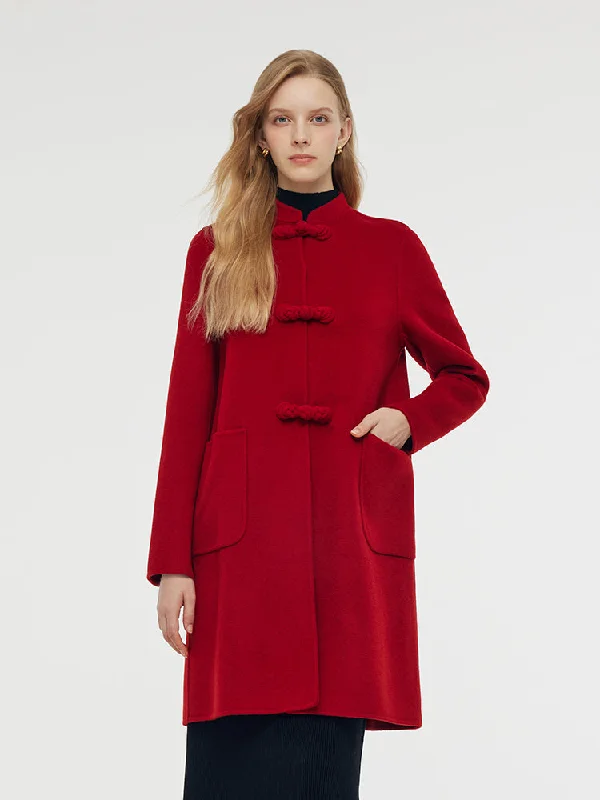 Military-inspired – Features like epaulets or button details that resemble military uniformsTencel Wool Cheongsam Button Women Coat