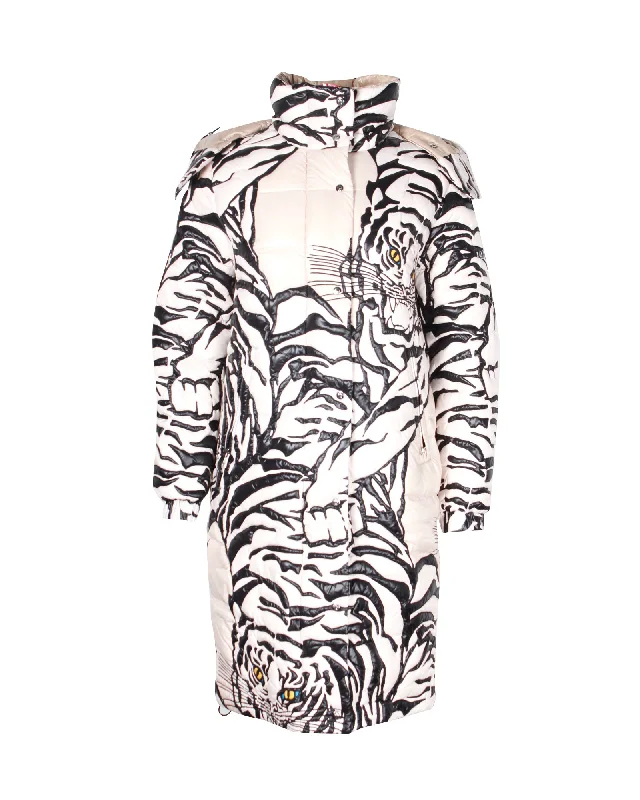 Warm – Insulated, cozyValentino  x Moncler Tiger Print Puffer Coat in White Nylon