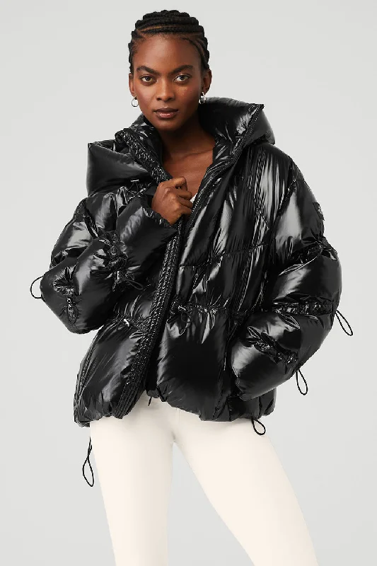 Biker-style – Leather or faux-leather, rugged designStunner Puffer Jacket - Black