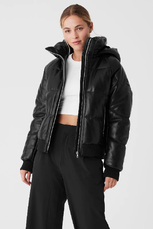 Reversible – Can be worn inside out, two looks in oneFaux Leather Boss Puffer - Black