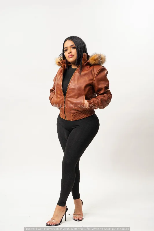 Button-down – With buttons, button closureWomen's BB Jacket With Premium Fox Fur Hood [Caramel Crunch]