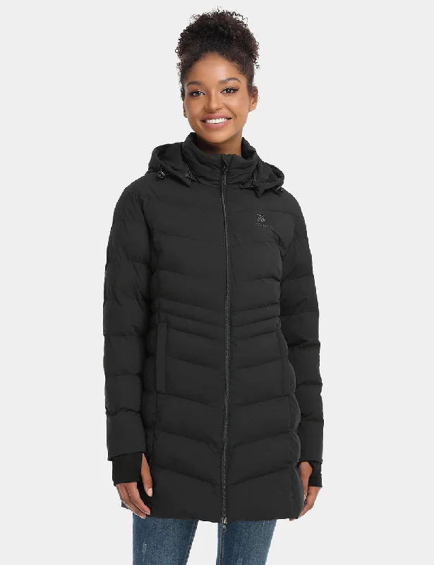 Herringbone – A distinct V-shaped woven patternWomen's Heated Puffer Parka Jacket - Black/White