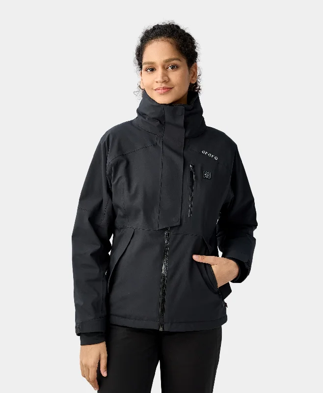 Double-breasted – Two rows of buttons for a stylish, structured lookWomen's Waterproof Heated Ski Jacket - Black/Blue