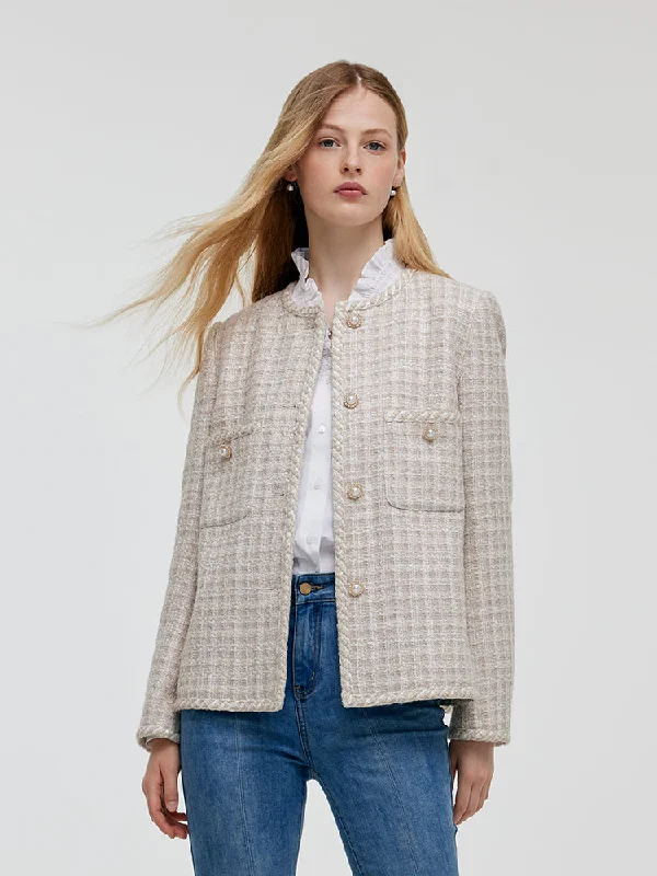 Padded – With extra filling for warmthWool Blend Tweed Single-Breasted Women Jacket