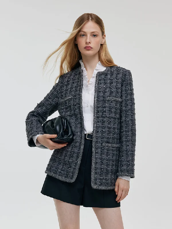 Puffer – Quilted jacket with insulation, often filled with down or synthetic materialWool Sequins Tweed Women Jacket