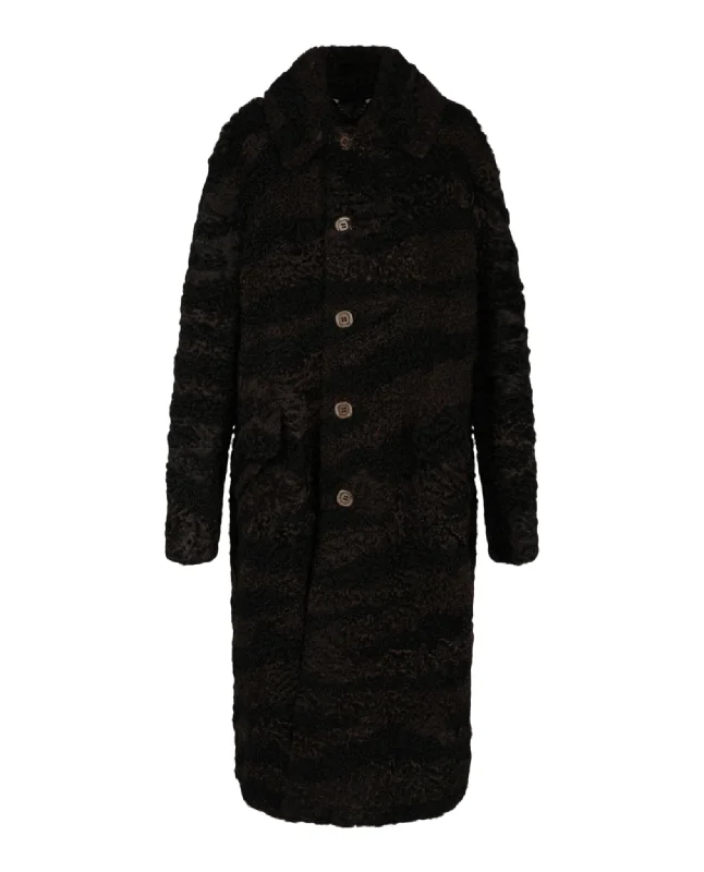 Hooded – With a hoodZebra Pattern Shearling Coat