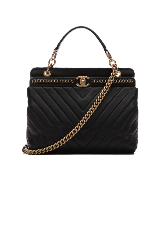 Chevron Chain Top Handle Bag