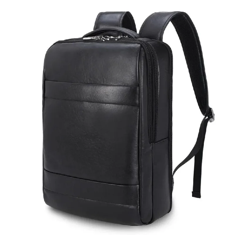 Black Leather Laptop Bag Business Backpack