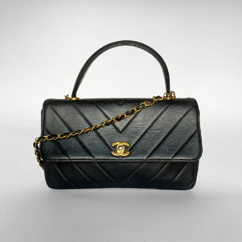 Chanel Coco Top Handle Bag Chevron Lambskin Leather