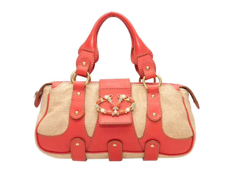 Coral & Beige Valentino Top Handle Tote