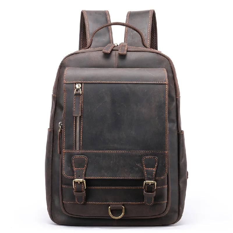 Crazy horse leather knapsack laptop backpack