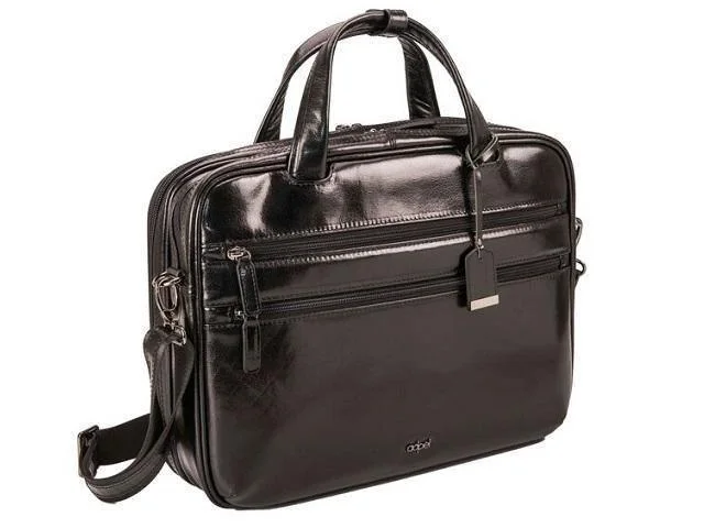 Genuine Leather Roma Computer Laptop Business Bag - 15.4 " Laptop - Black