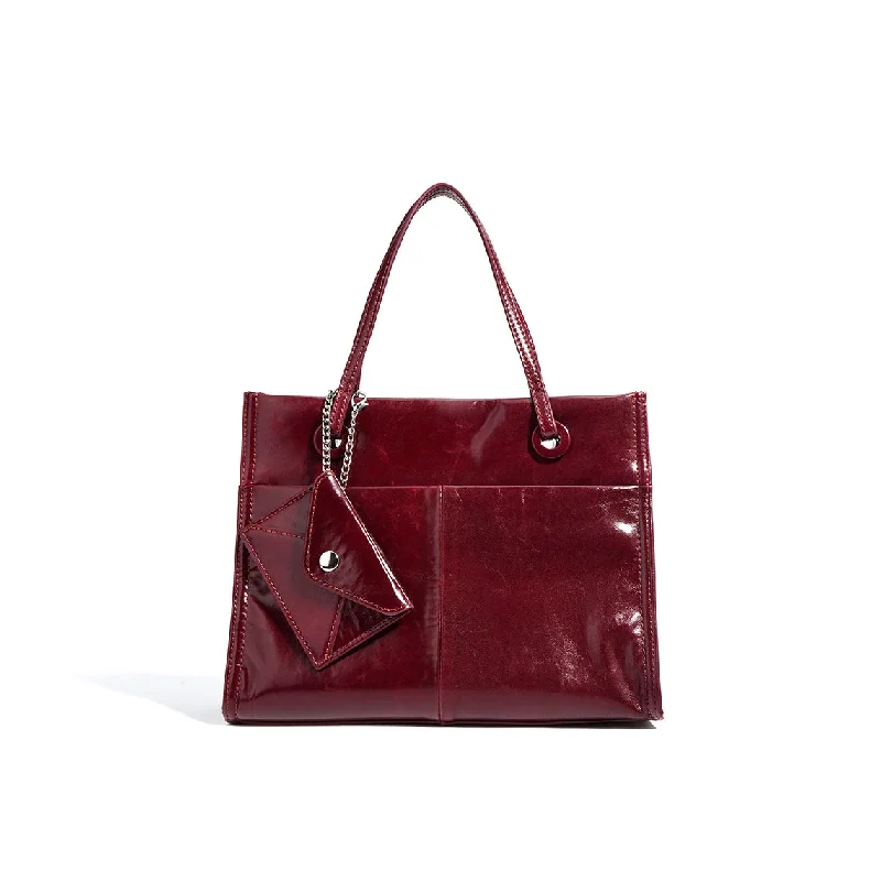 Top Grain Leather Glossy Small Tote Bag